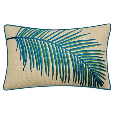 New York Botanical Garden® Indoor/Outdoor Raffia Embroidered Palm Frond Decorative Throw Pillow 12X2 by Edie@Home in Turquoise Multi