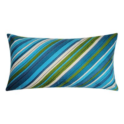 Edie @ Home Indoor/Outdoor Ombre Bias Crewel Embroidered Stripe Decorative Throw Pillow 12X24, Aqua by Edie@Home in Aqua Multi