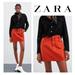 Zara Skirts | New Zara Brick Red Orange Mini Denim Jean Skirt (Size S) | Color: Orange/Red | Size: S