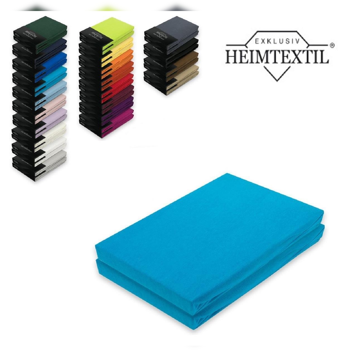 EXKLUSIV HEIMTEXTIL Marke Jersey Spannbettlaken Doppelpack Rundumgummizug 120 x 200 cm Türkis Image