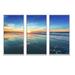 Rosecliff Heights Blue Seashore w/ Distant Sunset - 3 Piece Floater Frame Photograph on Canvas Metal in Blue/Orange | 32 H x 48 W x 1 D in | Wayfair