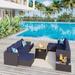 9-Pieces Rattan Sectional Sofa Set with Coffee Table and Gas Fire Pit Table