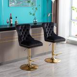 Swivel Bar Stools Set of 2 Adjustable Counter Height Upholstered Stool with Tufted High Back Ring Pull Chrome Golden Base