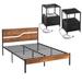 3-pieces Bedroom Set Platform Bed Frame Set of 2 Nightstands with Charging Station USB Port