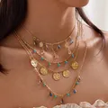 Tocona-Collier pendentif en cristal perlé bohème pour femme alliage multicouche métal plaquette