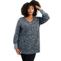 Plus Size Women's V-Neck French Terry Sweatshirt by June+Vie in Grey Leopard Print (Size 18/20)