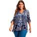 Plus Size Women's Roll-Tab Popover Tunic by June+Vie in Teal Mirrored Paisley (Size 22/24)