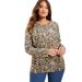 Plus Size Women's Long-Sleeve Crewneck One + Only Tee by June+Vie in Natural Cheetah (Size 18/20)