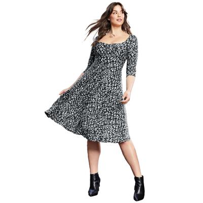 Plus Size Women's Sweetheart Swing Dress by June+Vie in Black Brushed Animal (Size 26/28)