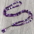 Colliers porte-bonheur violet en pierre naturelle pour femmes 108 perles nouées de 6mm Bracelet de