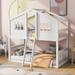 Twin Over Twin Bunk Bed Wood Bed with Ladder and Guardrails, Wood Frame House Bed with Roof and Window