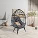 Dakota Fields Patio Wicker Egg Chair, Oversized Indoor Outdoor Lounger w/ Legs for Living Room, Backyard in Black/Gray | Wayfair