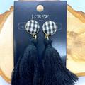 J. Crew Jewelry | J. Crew New Black & White Plaid Tassle Earrings | Color: Black/White | Size: Os