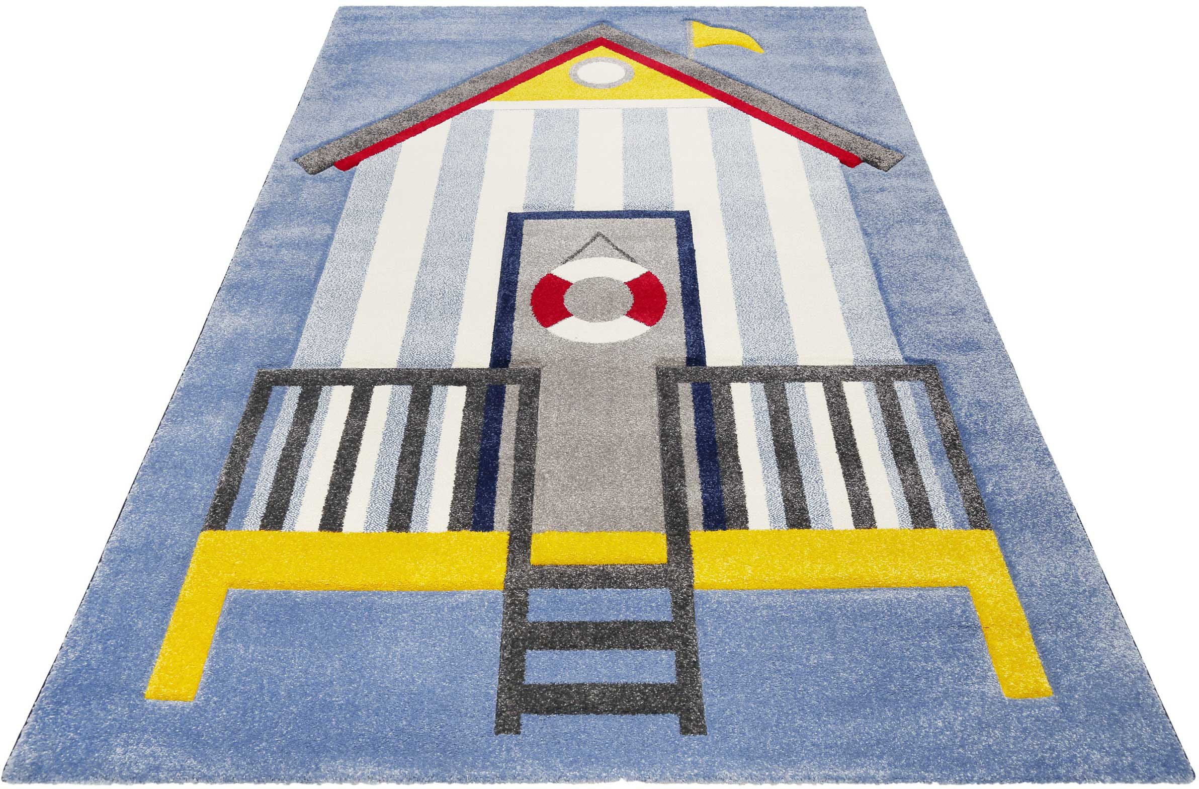 Kinderteppich ESPRIT "Sea Castle ESP-21070", blau, B:200cm H:13mm L:290cm, Polypropylen (PP), Teppiche, Kinderteppich, Kurzflor mit maritimem Muster, Strandschloss