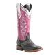 MissHeel Western Cowboy Boots Round Toe Low Chunky Heel Stitched Embroidered Retro Cowgirl Knee High Two-toned Pink Boots Size 2