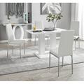 East Urban Home Eubanks High Gloss Double Pillar Dining Table Set w/ 4 Luxury Faux Leather Dining Chairs Wood/Upholstered in Brown/White | Wayfair