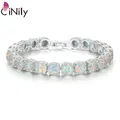 CiNily-Bracelet JOLink en pierre d'opale de feu blanche pour femme bracelets plaqués argent bijoux