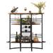 Bar Unit with Metal Mesh Front, Home Liquor Bar Table with Storage and Footrest