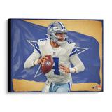 Dak Prescott Dallas Cowboys Stretched 20" x 24" Canvas Giclee Print - Designed by Artist Brian Konnick
