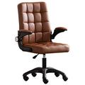 CJGKDJS Swivel Chair Computer Office Task Desk Chair Home Comfort Chairs with Leather Sponge Flip-up Arms Adjustable Height for Bedroom Conference Room, Brown