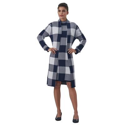 Masseys Sweater Dress & Jacket Set (Size S) Navy Plaid/Cream, Acrylic,Cotton