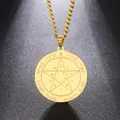 Pentagramme Sceau de Salomon Pendentif Collier en Acier Inoxydable Bonne Chance Amulette Cadeau pour