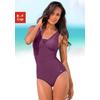 Badeanzug LASCANA, Damen, Gr. 52, Cup F, lila (aubergine), Polyamid, unifarben, Badeanzüge, mit Raffung am Ausschnitt und Shaping-Effekt