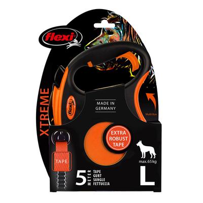 Laisse-sangle flexi Xtreme orange, 5 m pour chien - taille L : jusqu'à 65 kg