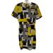 Kate Spade Dresses | Kate Spade Yellow Grey White Printed Short Sleeve High Neck 100% Silk Dress 4 | Color: Black/Yellow | Size: 4