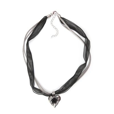 Kette mit Anhänger ALLGÄU REBELL "Gerda", Damen, Gr. one size, Metall, schwarz, Basic, Halsketten, mit Leder- und Organzaband Image