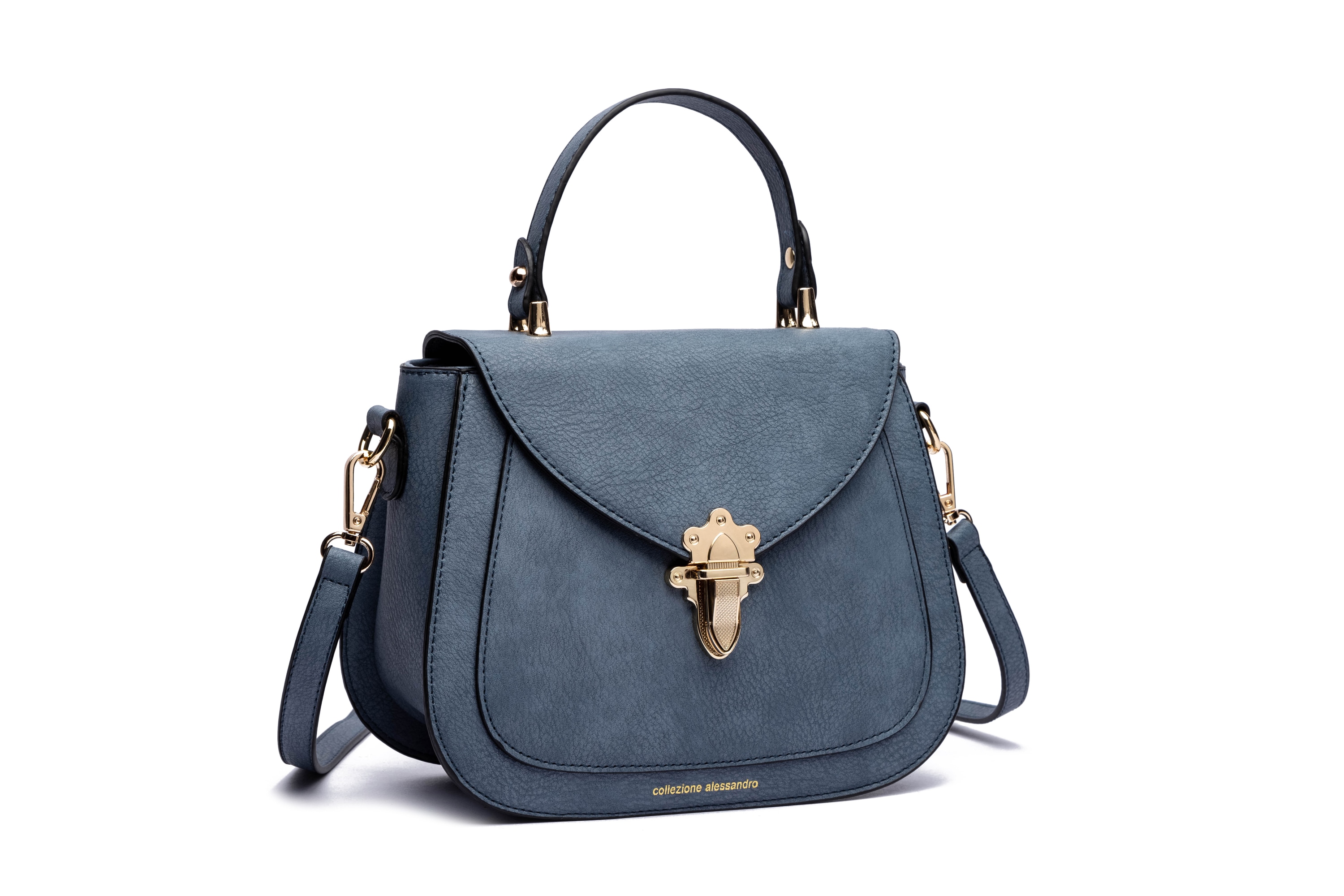 Umhängetasche "Alessa", Damen, Gr. B/H/T: 23cm x 19cm x 10cm onesize, blau, Lederimitat, COLLEZIONE ALESSANDRO, Taschen Umhängetasche, mit aufgesetztem Steckfach