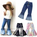 JYF-Pantalon à cloche pour filles taille élastique tenues de printemps pour enfants costume évasé