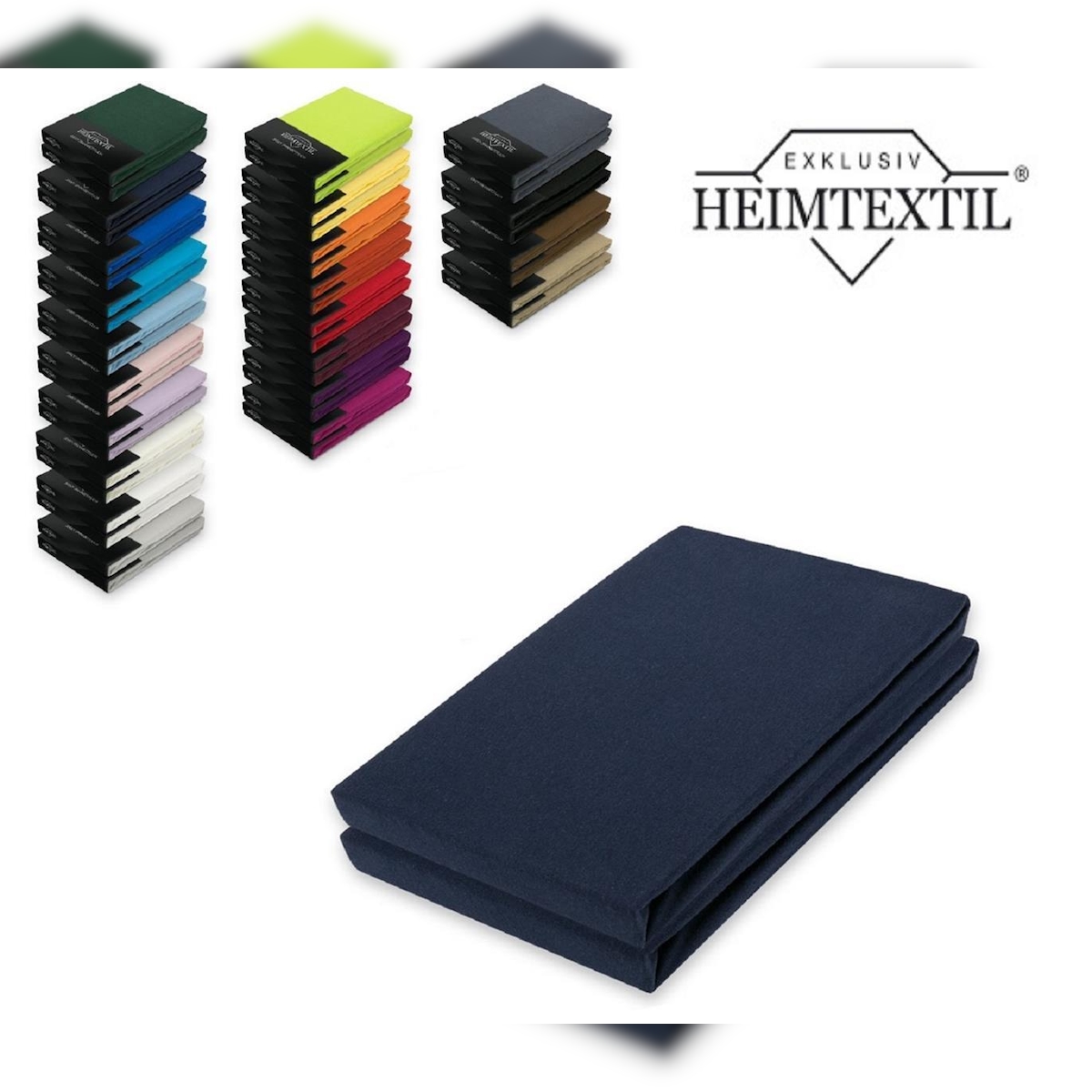 EXKLUSIV HEIMTEXTIL Marke Jersey Spannbettlaken Doppelpack Rundumgummizug 120 x 200 cm Navyblau Image