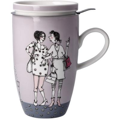 Tasse GOEBEL "Barbara Freundlieb", bunt, B:8cm H:14cm, Porzellan, Metall, Trinkgefäße, Teetasse mit Deckel/Sieb, Barbara Freundlieb - Ziemlich b. Freundinnen Image