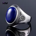 Bague en argent Sterling 925 grosse bague naturelle ovale Lapis pour hommes et femmes bijoux fins