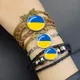 Esspoc – Bracelets drapeaux d'ukraine Bracelets Steampunk en cuir noir couleur argent Bracelets en