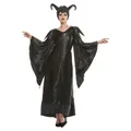 Robe de Sorcière avec Chapeau à Cornes pour Femme Costume de Luxe Reine Noire Halloween