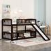 Twin Over Twin Low Bunk Bed with Slide and Fence , Twin Size Bed with Ladder and Full-Length Guardrail for Toddler Kids