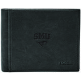 Men's Fossil Black SMU Mustangs Leather Ingram RFID Flip ID Bifold Wallet