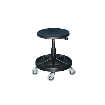 PROREGAL Drehhocker Atlanta Sitzhöhe 40-53cm Tragfähigkeit 110kg, Polyurethane-Sitz, Kunststof-Fußkreuz, Ablageschale, Rollen, Hebelauslösung, Schwarz Image