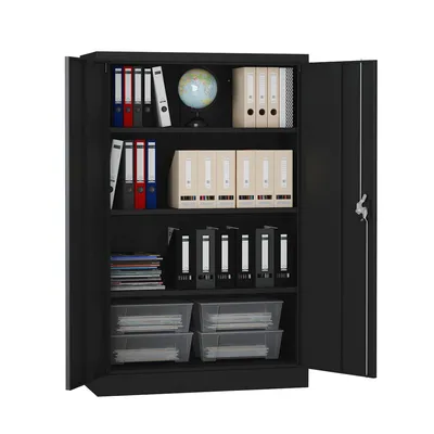 MIDORI® Aktenschrank Büroschrank Metallschrank Flügeltürenschrank Lagerschrank 3 Böden Schwarz Image
