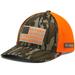 Columbia PHG Camo and Blaze Orange Trucker Hat, Mossy Oak Bottomland/Blaze Game Flag SKU - 859340