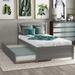 Twin Size Solid Wood Platform Bed with Twin Size Trundle Bed and Slat-Shaped Headboard