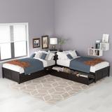 L-Shaped Pine Wood Twin Size Platform Bed with Twin Size Trundle Bed, Storage Table and 2 Drawer