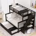 Stairway Twin-Over-Full Bunk Bed with Twin size Trundle, Solid Wood Trundle Bed Frame with Storage and GuardRail