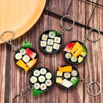 Porte-clés pendentif nourriture simulée cadeau drôle sushi fruits de mer tempura boîte à lunch