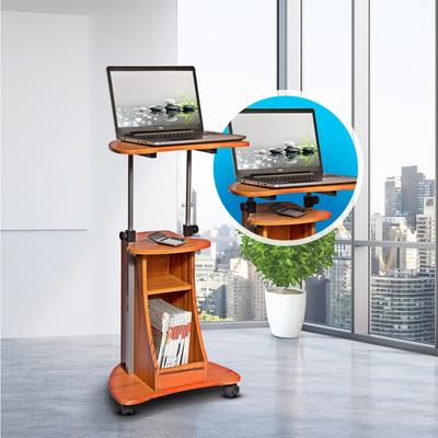 Rolling Laptop Cart, Sit-to-Stand Podium Desk W/ 2 Storage Compartment