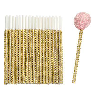 36 Pack Rhinestone Gold Cake Pop Sticks for Candy Apple, Lollipops, Treats, 6 in