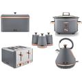 Tower Cavaletto 3KW 1.7L Pyramid Kettle, 4 Slice 1800W Toaster, 3.5L Slow Cooker, Bread Bin and Set of 3 Canisters in Grey & Rose Gold. Contemporary Matching Kitchen Set of 7 Items