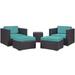 Convene Wicker Rattan 5-Piece Outdoor Patio Furniture Set in Espresso by Modway Metal in Blue | Wayfair EEI-1809-EXP-TRQ-SET